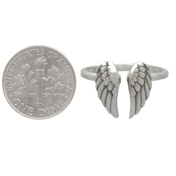 Artisan Sterling Silver Adjustable Angel Wing Ring - Picture 4 of 5